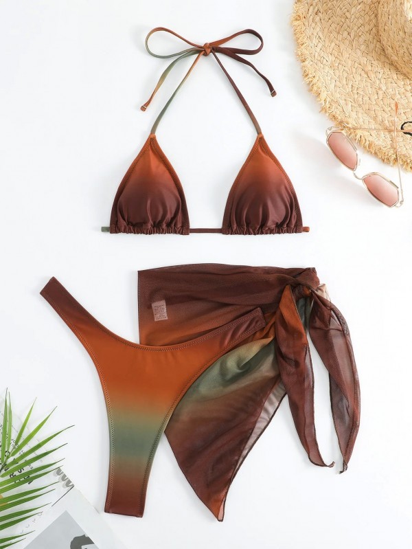 Brauner Bikini 2024 Push-Up-Badeanzug mit Mesh-Rock - Sexy Damenbademode