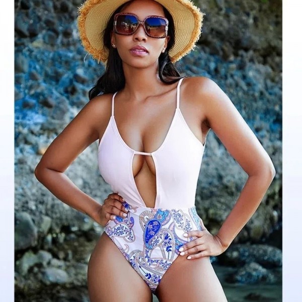 Women's One-Piece Swimsuit with Sexy Hollow Out Spring Hot Vacation Splicing Print