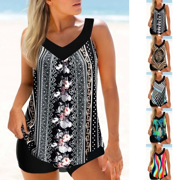 Nouveau haut précieux d'été pour femmes Quadranhibden pantalon deux pièces maillots de bain en coton imprimé Sexy vacances plage