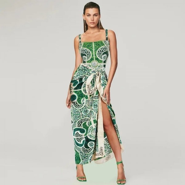 Maillot de bain une pièce imprimé de Style ethnique vert pour femmes, article populaire, nouvelle collection 2025
