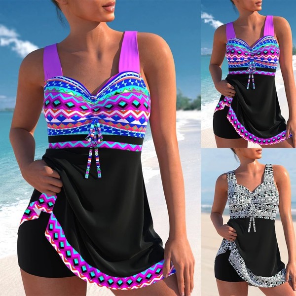 Traje de baño vintage estampado púrpura para mujer - Tallas S-6XL